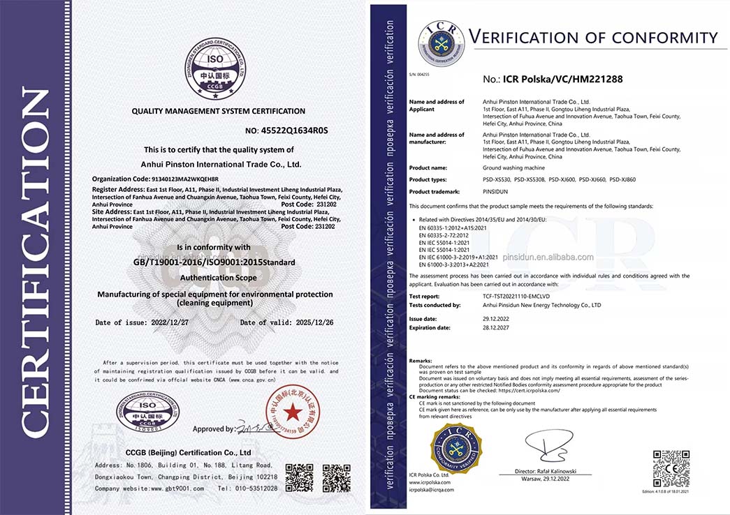 floor scrubber machine certificate